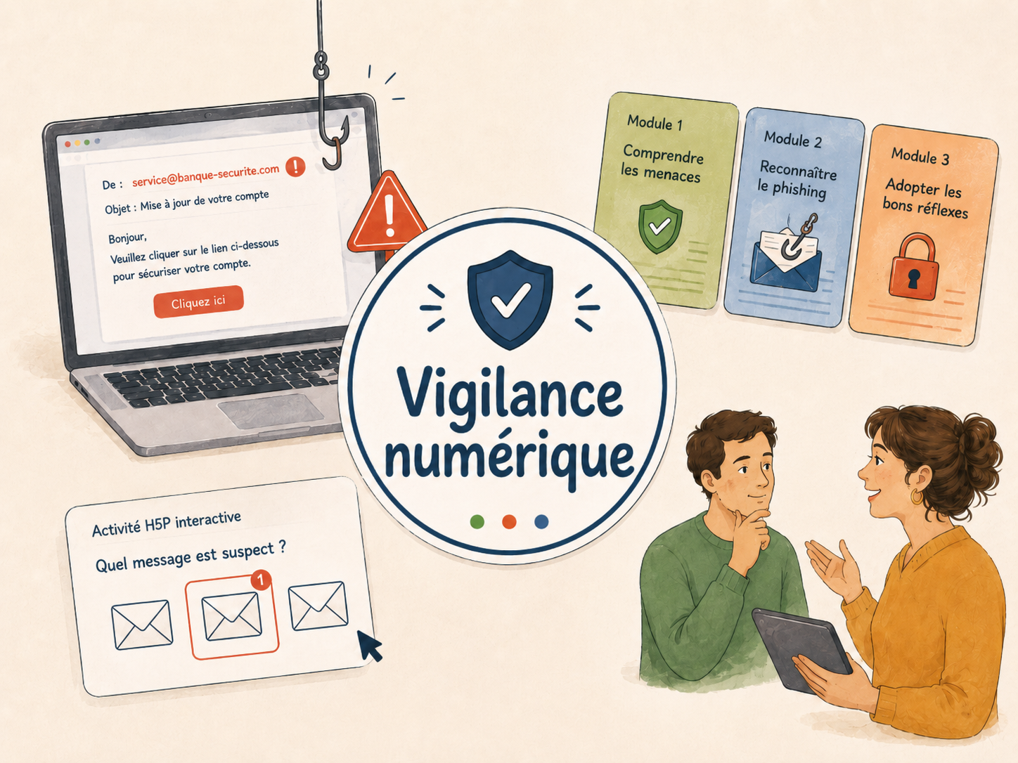 Illustration d'un parcours e-learning de cybersécurité